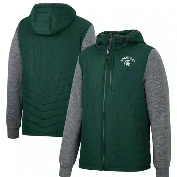 Colosseum Green Michigan State Spartans Course Herringbone Full-Zip Hoodie XXL - Picture 1 of 7
